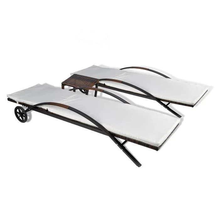 Chaises Longues Avec Table Résine Tressée Marron 2 – Image 5