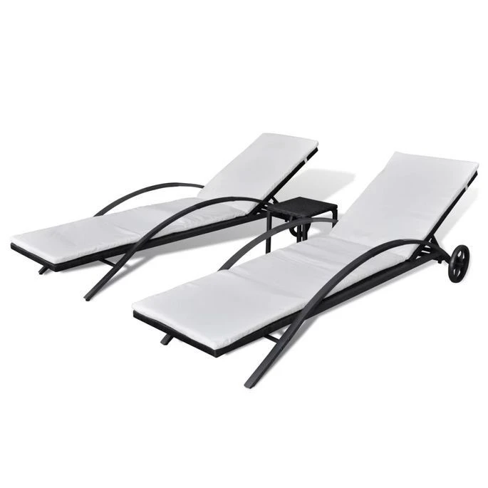 Chaises Longues Avec Table Résine Tressée Noir – Image 2