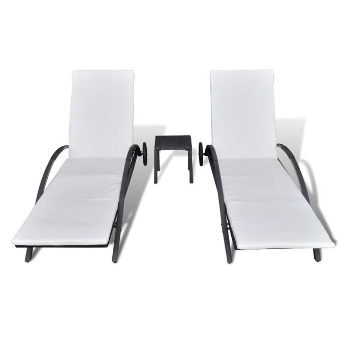 Chaises Longues Avec Table Résine Tressée Noir – Image 3