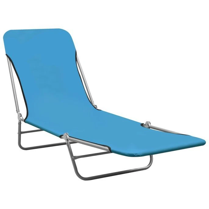 Chaises Longues Pliables 2 Pcs Acier Et Tissu Bleu – Image 2