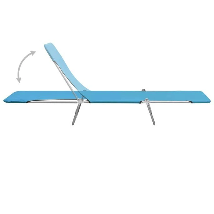 Chaises Longues Pliables 2 Pcs Acier Et Tissu Bleu – Image 5