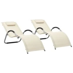Chaises Longues Textilène 2 Pcs Crème Et Gris
