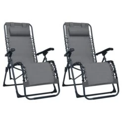 Chaises Pliables De Terrasse 2 Pcs Gris Textilène
