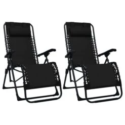 Chaises Pliables De Terrasse 2 Pcs Noir Textilène