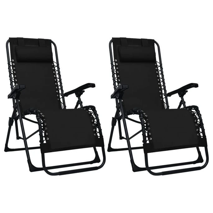 Chaises Pliables De Terrasse 2 Pcs Noir Textilène