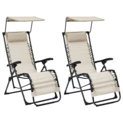 Chaises Pliables De Terrasse 2 Pcs Textilène Crème