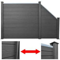 Clôture 1 Carrée Et 1 Inclinée WPC 283 Cm Gris