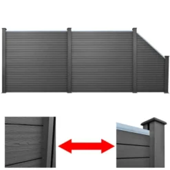 Clôture 2 Carrées Et 1 Inclinée WPC 460 Cm Gris