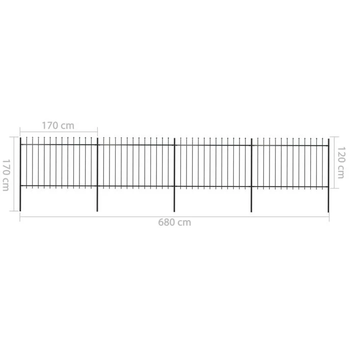 Clôture De Jardin Avec Dessus En Lance Acier 6,8 X 1,2 M Noir – Image 5