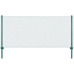 Clôture En Grillage Métallique Avec Poteaux Acier 25x0,5 M Vert