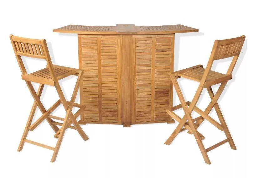 Comptoir De Bar Et 4 Chaises Hautes Teck Massif Clair Aqual – Image 4