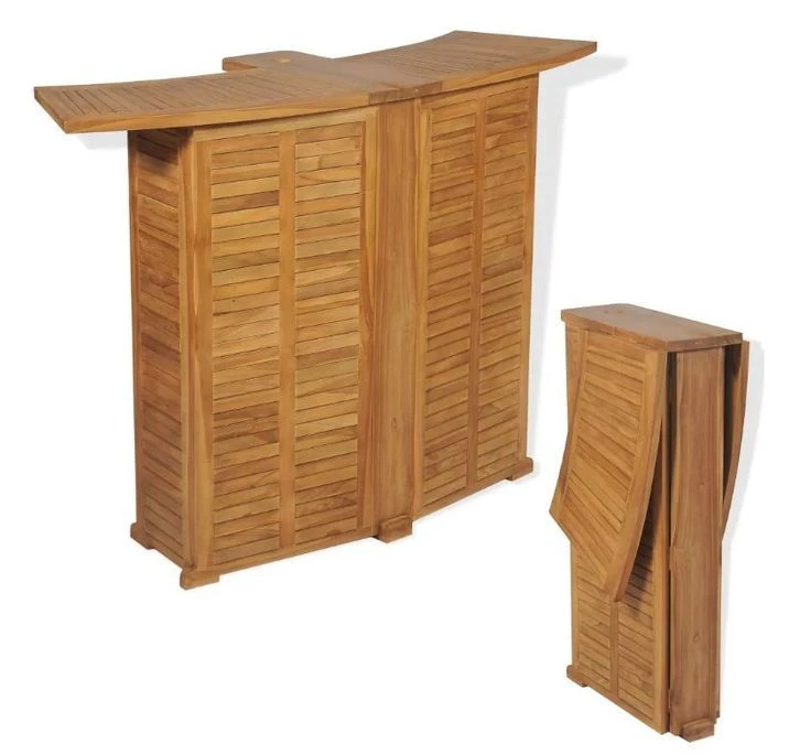 Comptoir De Bar Et 4 Chaises Hautes Teck Massif Clair Aqual – Image 5