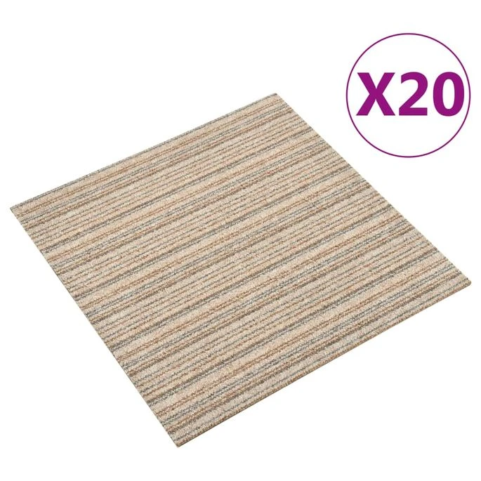 Dalles De Tapis De Sol 20 Pcs 5 M² 50x50 Cm Beige Rayé