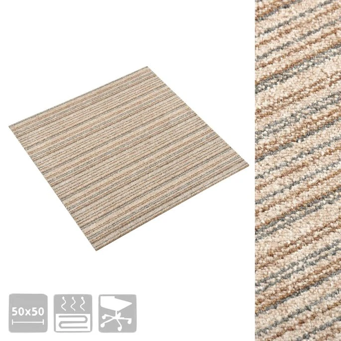 Dalles De Tapis De Sol 20 Pcs 5 M² 50x50 Cm Beige Rayé – Image 3