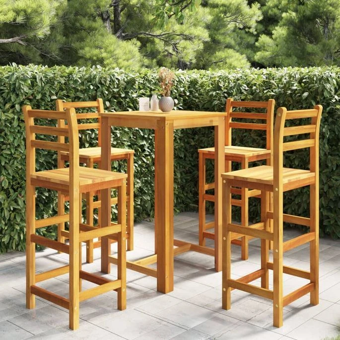 Ensemble De Bar De Jardin 5 Pcs Bois D'acacia Solide – Image 2