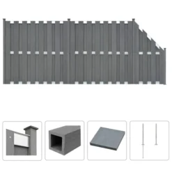 Ensemble De Clôture WPC 2 Carré Et 1 Incliné 472 X 185 Cm Gris