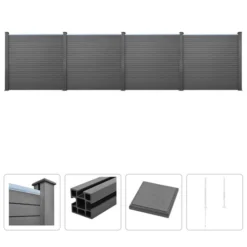 Ensemble De Clôture WPC 4 Carré 705 X 187 Cm Gris