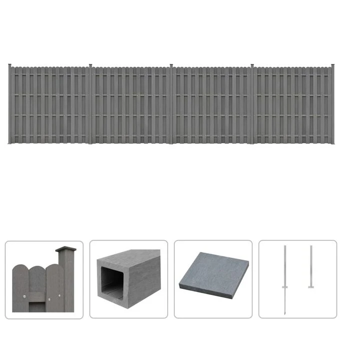 Ensemble De Clôture WPC 4 Carré 747 X 185 Cm Gris