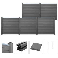 Ensemble De Clôture WPC 5 Carré 879 X 187 Cm Gris