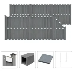 Ensemble De Clôture WPC 5 Carré Et 1 Incliné 1028 X 185 Cm Gris