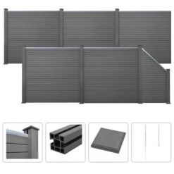 Ensemble De Clôture WPC 5 Carrée 1 Inclinée 973 X 187 Cm Gris