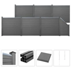Ensemble De Clôture WPC 6 Carrée 1 Inclinée 1147 X 187 Cm Gris