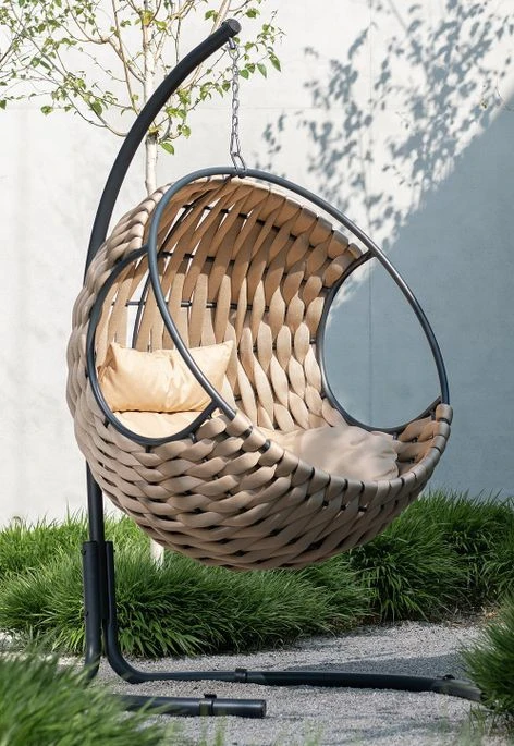 Fauteuil Suspendu Avec Coussin Métal Beige Pona – Image 3