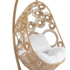 Fauteuil Suspendu Avec Coussins Aluminium Et Roseau Beige Ila