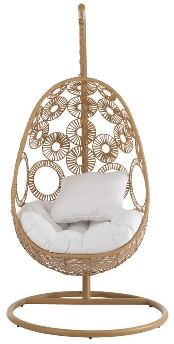 Fauteuil Suspendu Avec Coussins Aluminium Et Roseau Beige Ila – Image 2