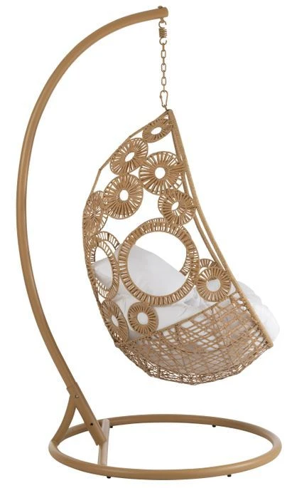 Fauteuil Suspendu Avec Coussins Aluminium Et Roseau Beige Ila – Image 3