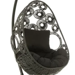 Fauteuil Suspendu Avec Coussins Métal Et Roseau Noir Bula