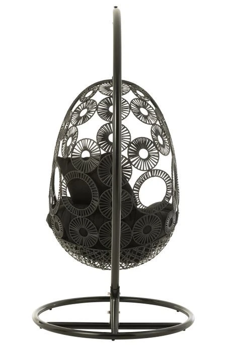 Fauteuil Suspendu Avec Coussins Métal Et Roseau Noir Bula – Image 5