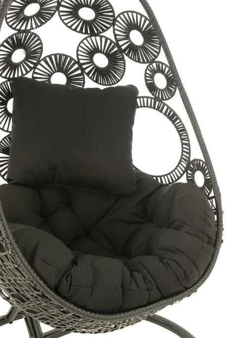 Fauteuil Suspendu Avec Coussins Métal Et Roseau Noir Bula – Image 9