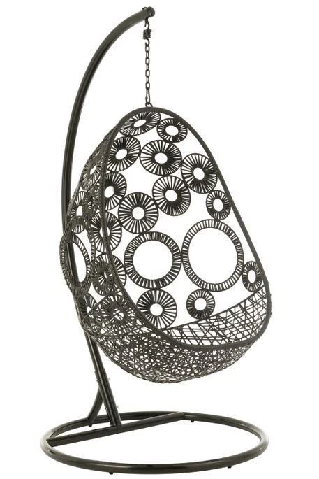 Fauteuil Suspendu Avec Coussins Métal Et Roseau Noir Bula – Image 10