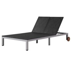 Lit De Jardin à Roues Résine Noire Et Pieds Métal Gris Nubi