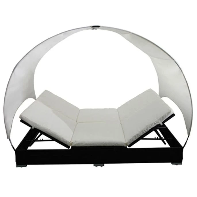 Lit De Jardin Double Résine Tressée Noir Avec Parasol – Image 4