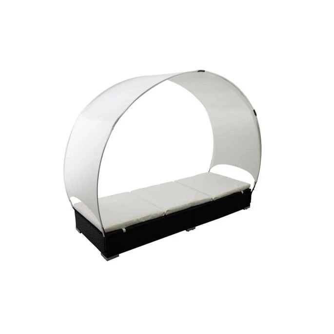 Lit De Jardin En Résine Tressée Noir Avec Parasol