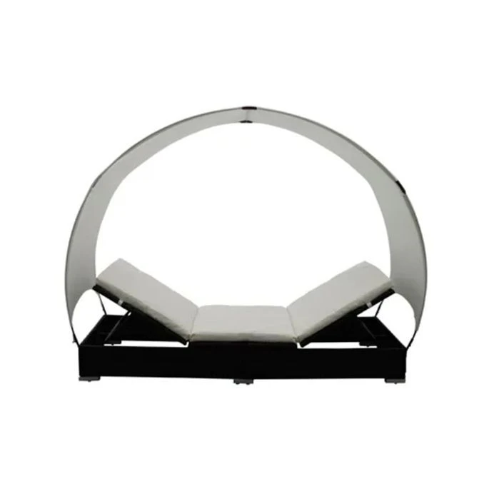 Lit De Jardin En Résine Tressée Noir Avec Parasol – Image 2