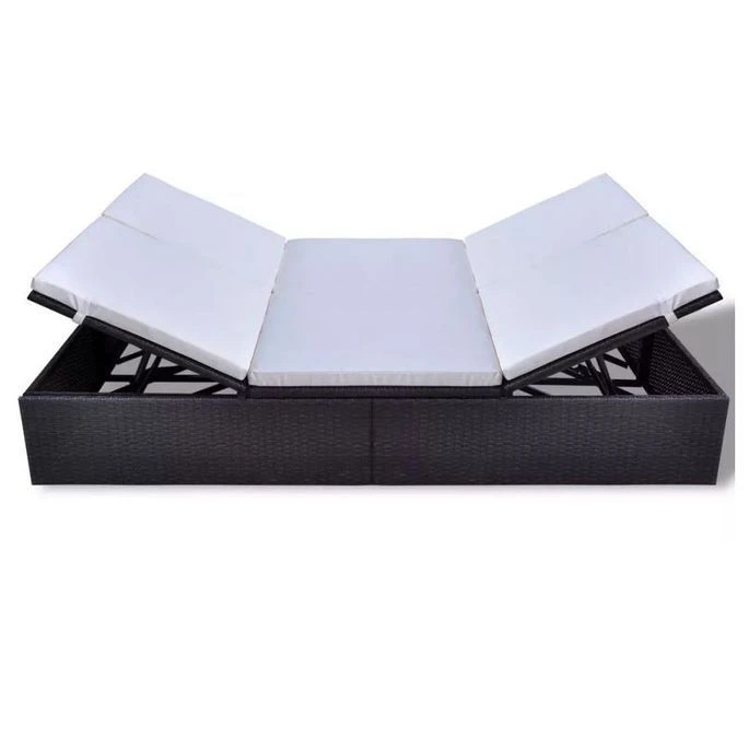 Lit De Jardin Résine Tressée Marron Et Polyester Blanc Imia – Image 2