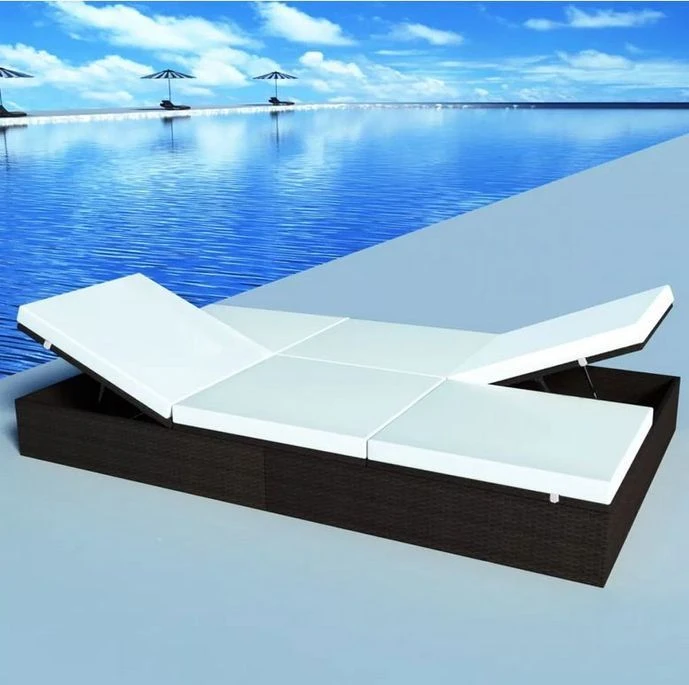 Lit De Jardin Résine Tressée Marron Et Polyester Blanc Imia – Image 5