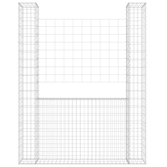 Panier De Gabion En Forme De U Avec 2 Poteaux Fer 140x20x200 Cm – Image 3