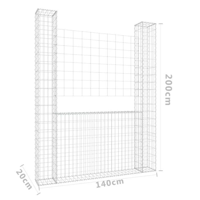 Panier De Gabion En Forme De U Avec 2 Poteaux Fer 140x20x200 Cm – Image 6