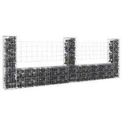 Panier De Gabion En Forme De U Avec 3 Poteaux Fer 260x20x100 Cm