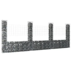 Panier De Gabion En Forme De U Avec 4 Poteaux Fer 380x20x150 Cm