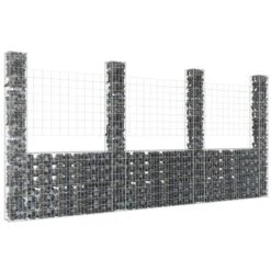 Panier De Gabion En Forme De U Avec 4 Poteaux Fer 380x20x200 Cm