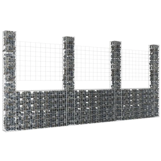 Panier De Gabion En Forme De U Avec 4 Poteaux Fer 380x20x200 Cm