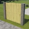 Panneau De Clôture De Jardin Avec Poteaux En Gabion Bois De Pin 2