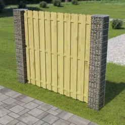 Panneau De Clôture De Jardin Avec Poteaux En Gabion Bois De Pin 2