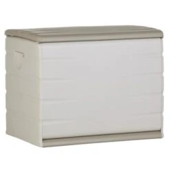 PLASTIKEN Coffre 260L Intérieur/Extérieur Fonctionnel Et Esthétique Cadenassable Avec Roulettes Beige