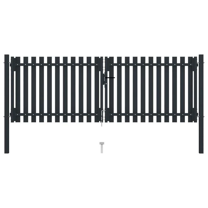 Portail De Clôture à Double Porte Acier 306x125 Cm Anthracite – Image 3